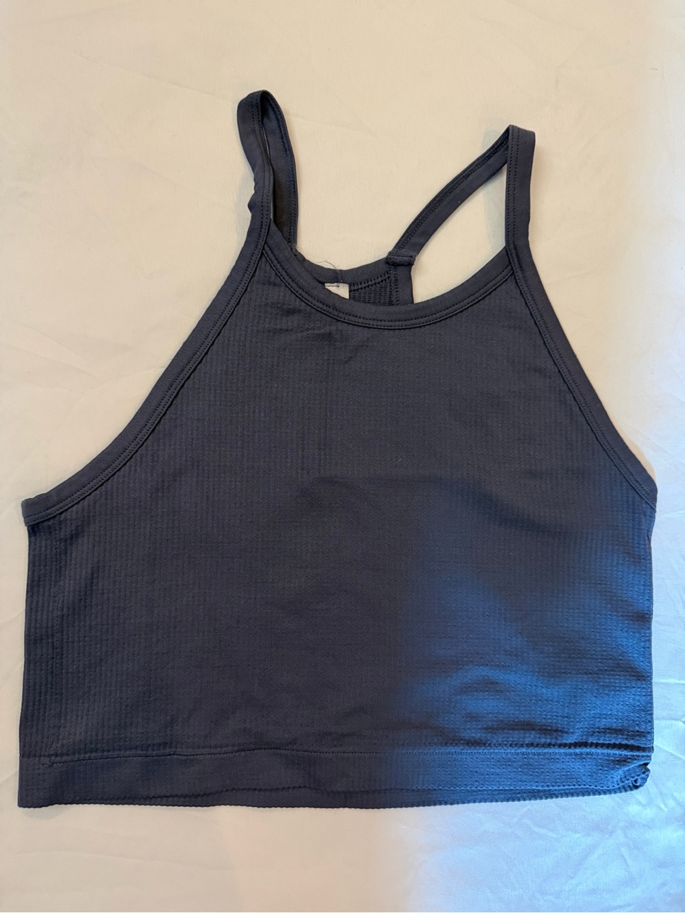 SO Ribbed High Neck Racerback Crop Tank Top Blue Gray Size M